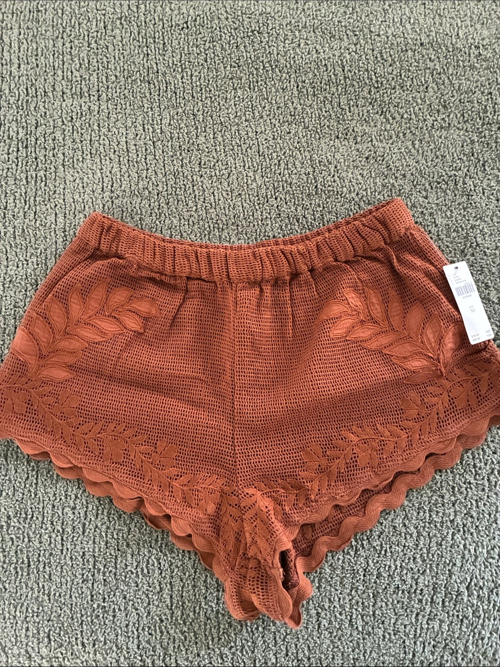 Anthropologie Rust Crochet Leaf-Trim Shorts